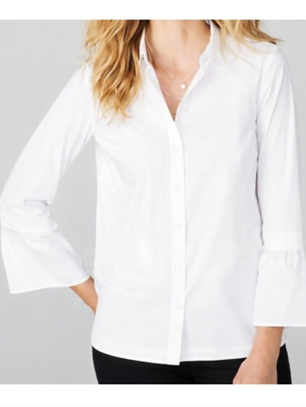 J Jill White Shirt Collection Bell Sleeve Button Up Blouse